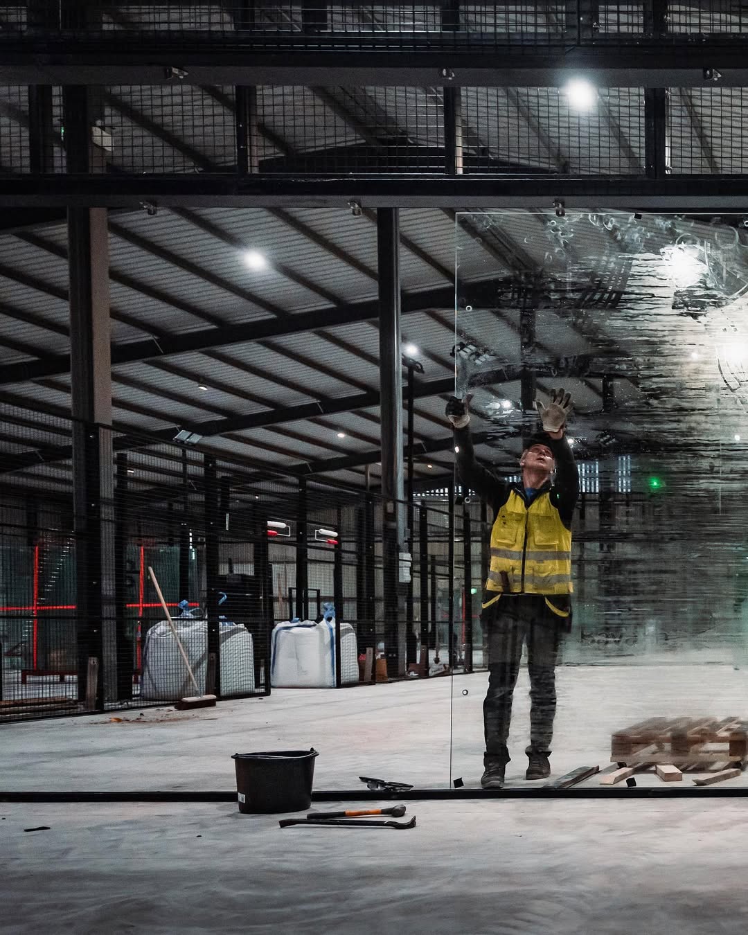 Padel courts under construction, steel frame and lighting going in